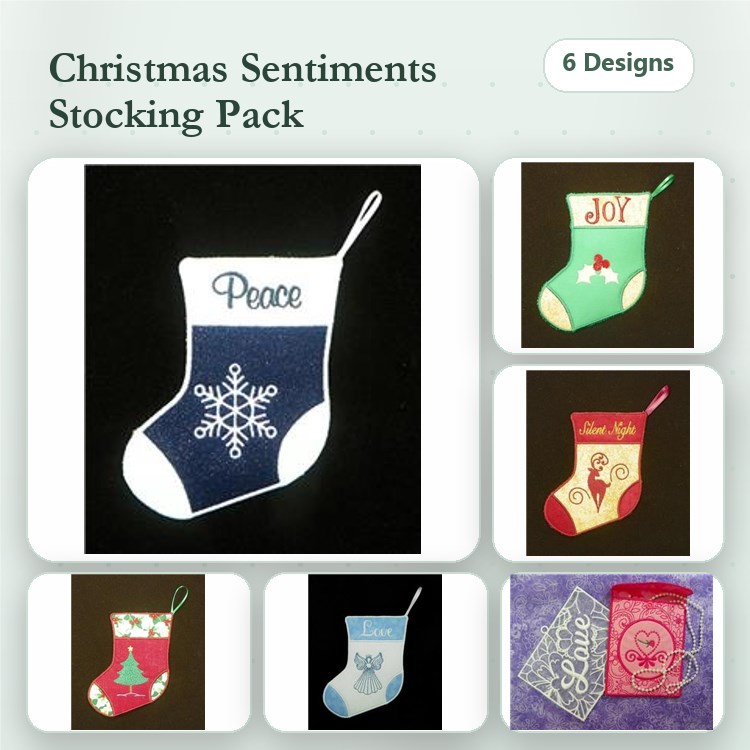 FSL Christmas Stockings Embroidery Designs Bundle – Peace, Joy, Reindeer, Santa & More (6 Designs)