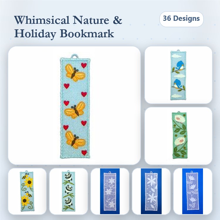 FSL Nature Bookmark Embroidery Designs Bundle – Butterfly, Bluebird, Flower & More (36 Designs)