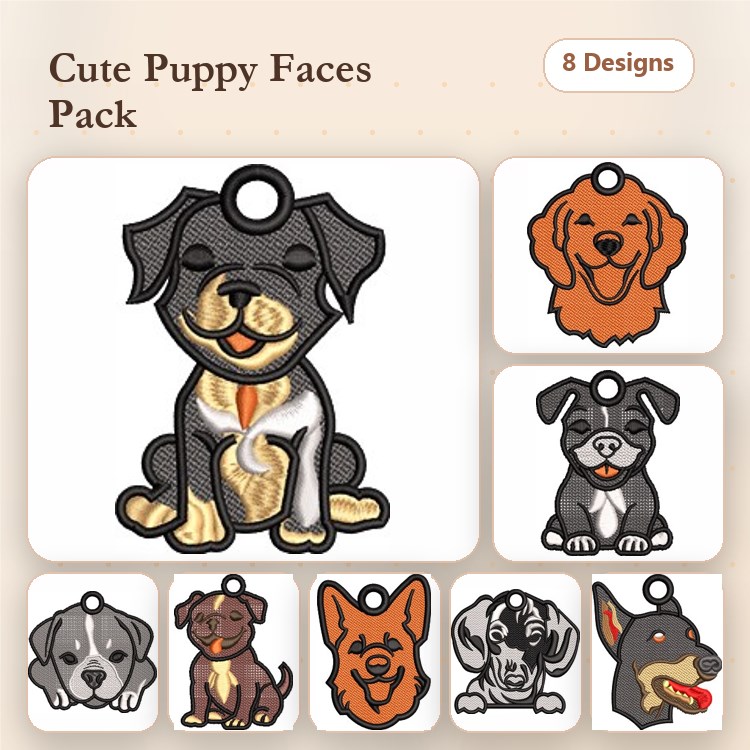 Dog Breed Keychain Embroidery Bundle – Cute Dog Designs (6 Designs)