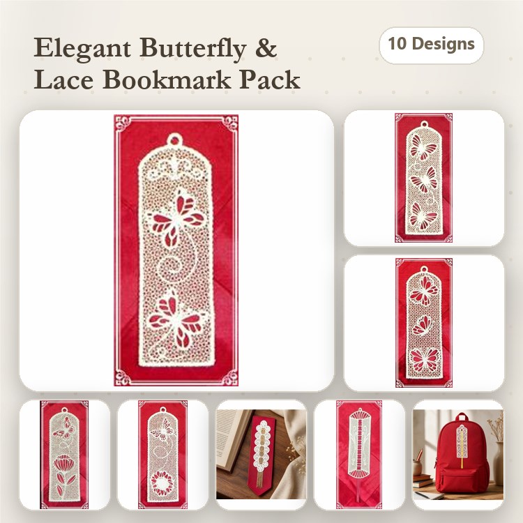 FSL Butterfly and Lace Bookmark Embroidery Designs Bundle – Butterfly Bookmark, Lace Bookmark with Floral Design & More (10 Designs)