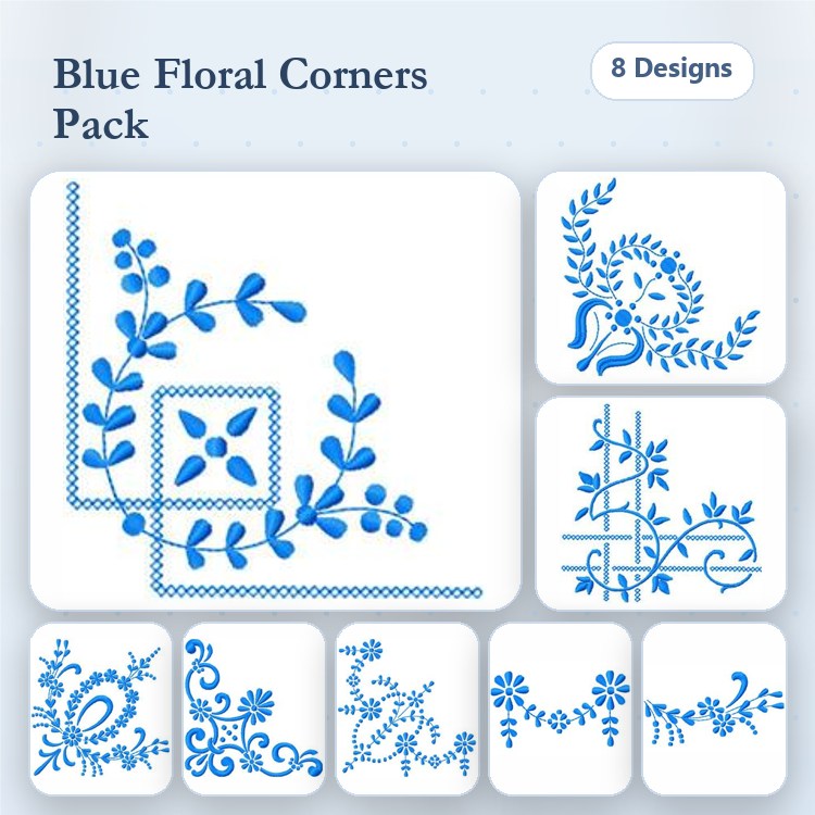 Floral Corner Embroidery Design Bundle – 8 Designs