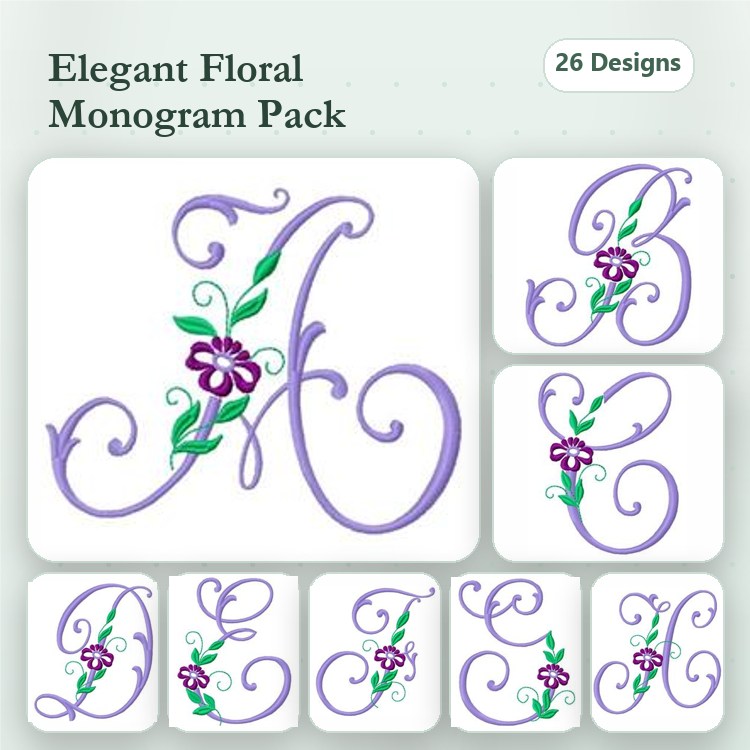 Elegant Floral Monogram Embroidery Designs Bundle – 26 Designs