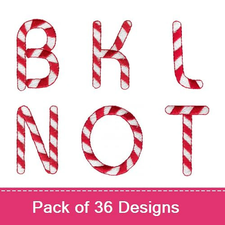 Candy Cane Letters Embroidery Designs Bundle – Candy Cane Letter B, K, L, N, O, T & More (36 Designs)