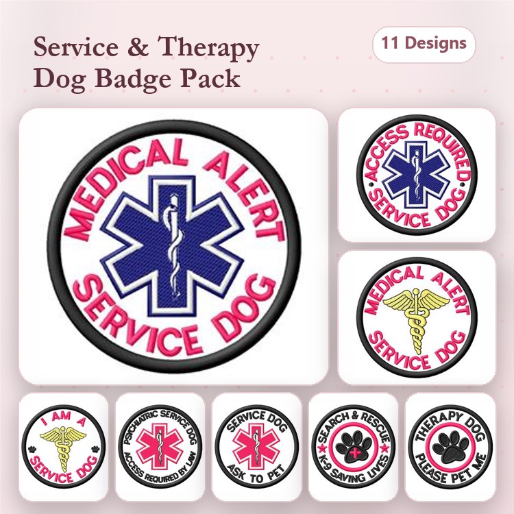 Service Dog Patch Embroidery Bundle – Medical Alert, Therapy Dog, Access Required & Search Rescue