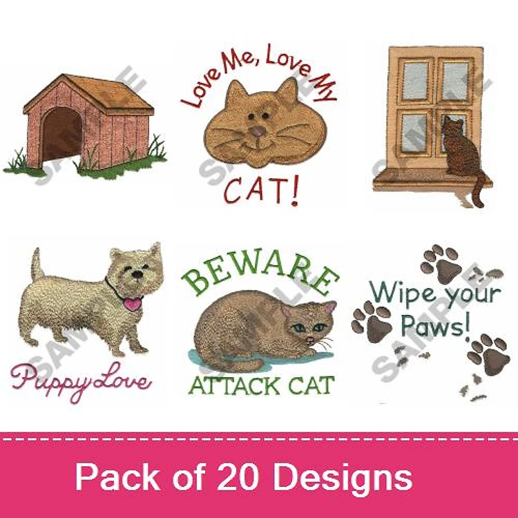 Cat & Dog Embroidery Bundle – Cute Pet Designs (20 Designs)