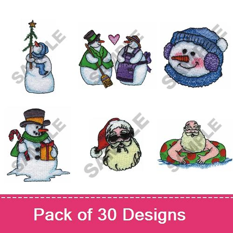 Snowman & Santa Embroidery Bundle – Holiday Designs (30 Designs)