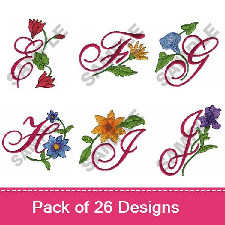 Floral Initials Embroidery Designs Bundle – Floral Letter A, Floral Letter B, Floral Letter C & More (26 Designs)