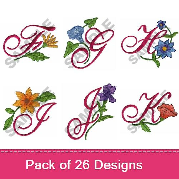 Floral Letter Monograms Embroidery Bundle – F with Flowers, G with Flowers, H with Flowers & More (26 Designs)
