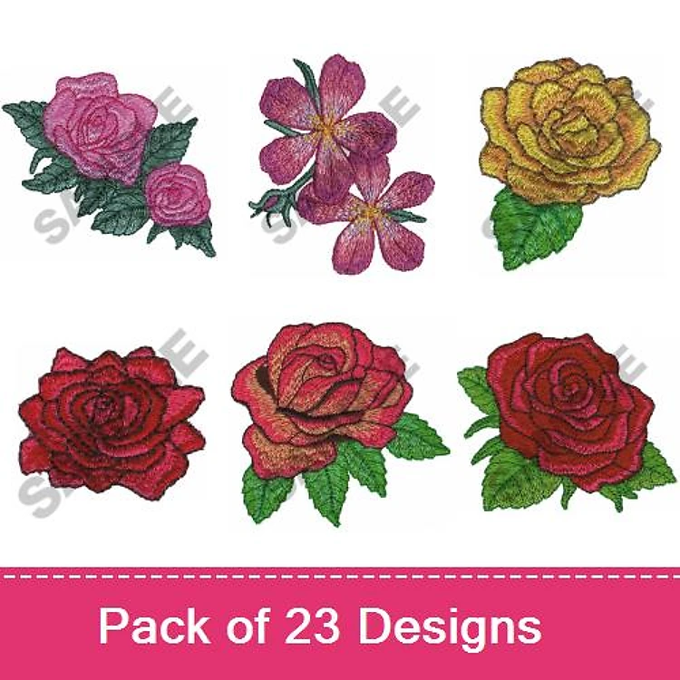 Floral Embroidery Designs Bundle – Pink Rose, Purple Flower, Yellow Rose & More (23 Designs)