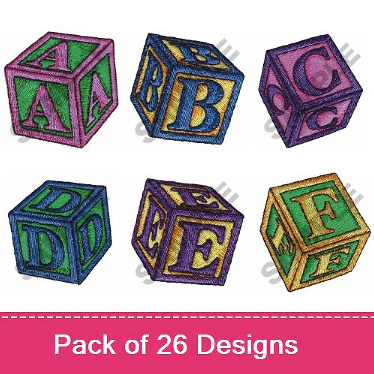 Alphabet Blocks Embroidery Designs Bundle – A, B, C, D, E, F & More (26 Designs)