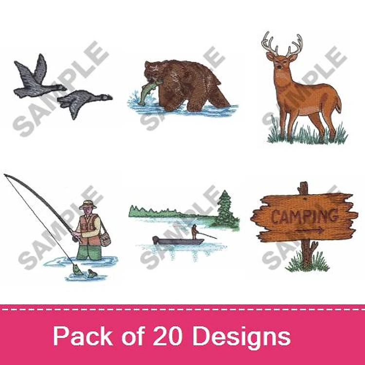 Camping & Wildlife Embroidery Bundle – Outdoor Adventures (20 Designs)
