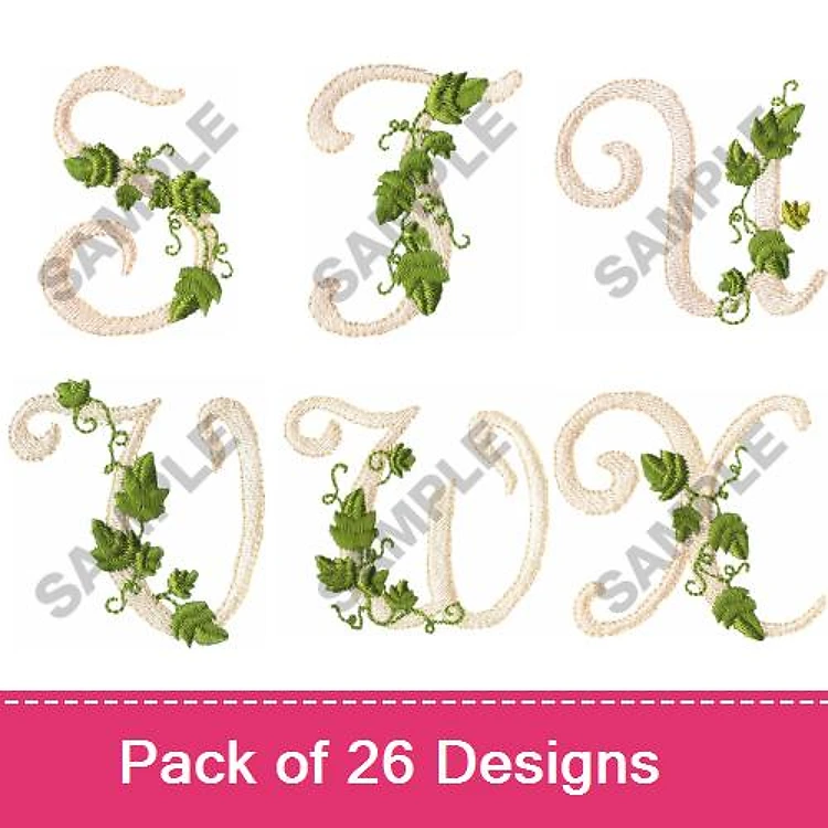Decorative Alphabet Letters Embroidery Designs Bundle – S, U, W & More (26 Designs)