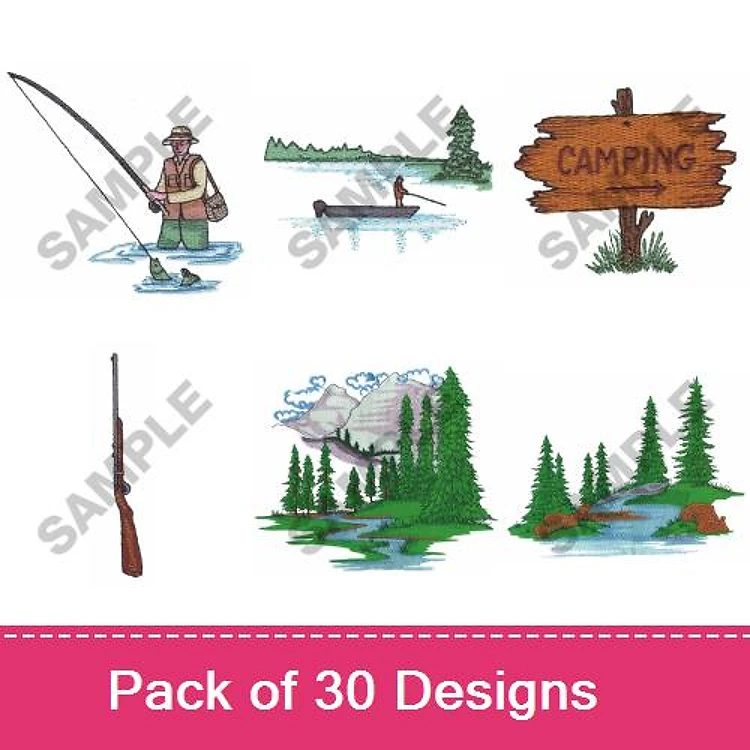 Fisherman & Camping Embroidery Bundle – Outdoor Adventure (30 Designs)