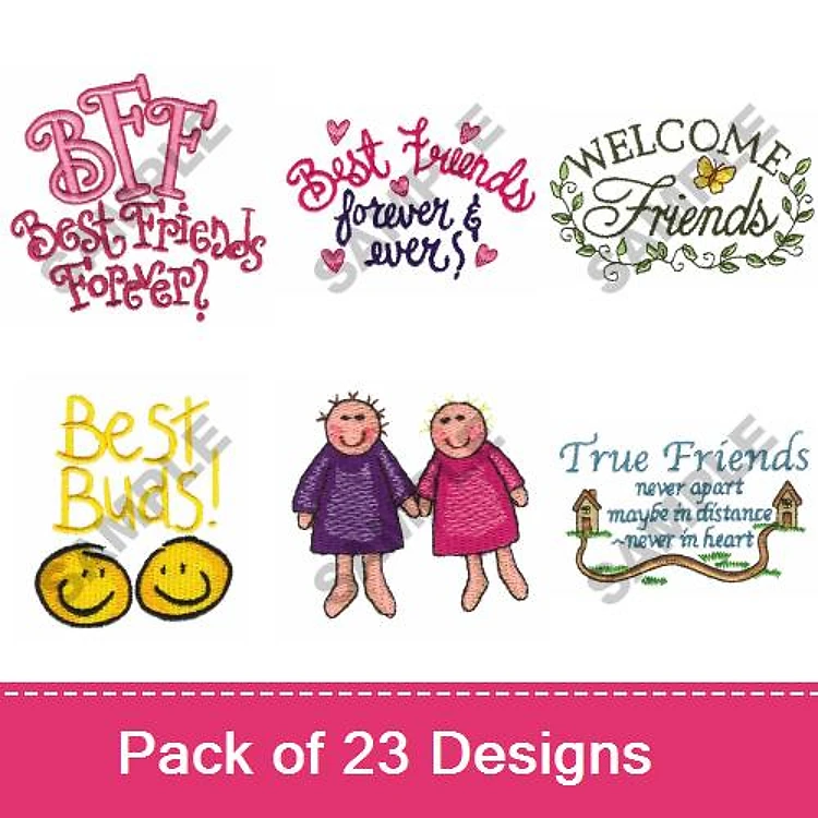 Friendship Embroidery Designs Bundle – BFF, Best Friends Forever, True Friends & More (23 Designs)