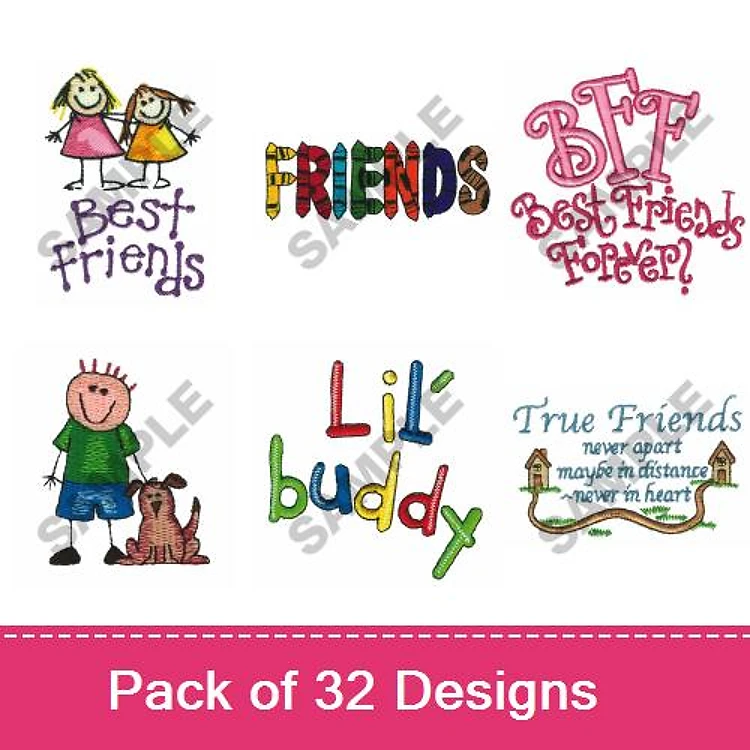 Best Friends Embroidery Bundle – Friendship Themes (32 Designs)