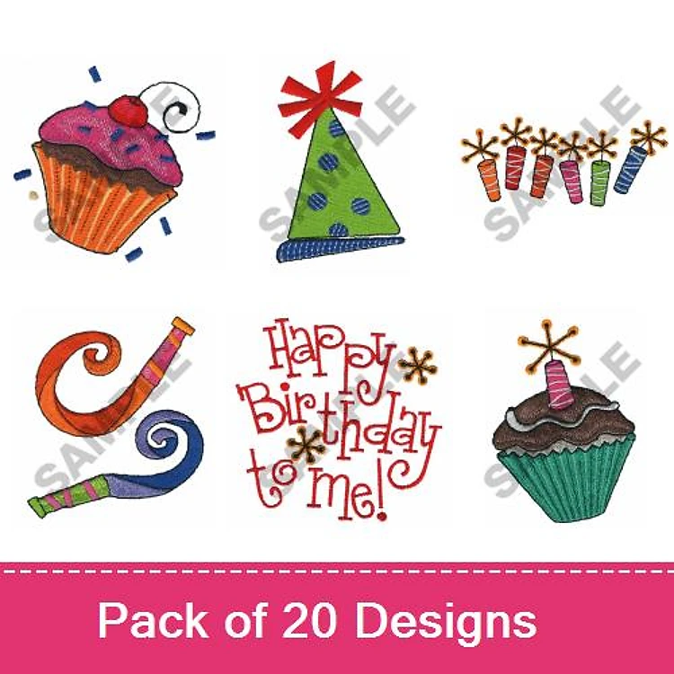 Cupcake & Birthday Hat Embroidery Bundle – Party Celebrations (20 Designs)