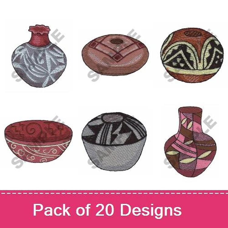 Decorative Pottery Embroidery Bundle – Decorative Pottery Piece 1, Piece 2, Piece 3 & More (20 Designs)