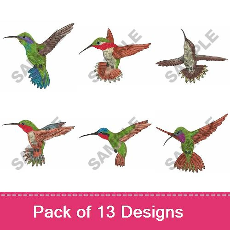 Hummingbird Embroidery Designs Bundle – Colorful Hummingbirds 1, 2, 3 & More (13 Designs)