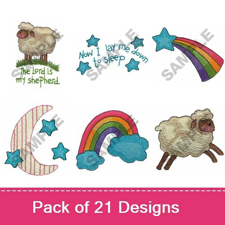 Farm Animal Embroidery Bundle – Sheep with Stars, Sheep with Rainbow, Rainbow & More (21 Designs)