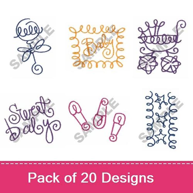 Redwork Baby Embroidery Designs Bundle – Baby Bottle, Sweet Baby, Baby Frame & More (20 Designs)