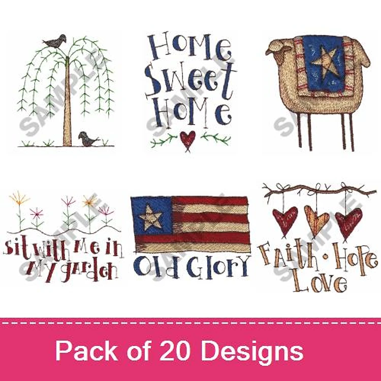 Home and Family Themes Embroidery Designs Bundle – Home Sweet Home, Faith, Hope, Love, & More (20 Designs)