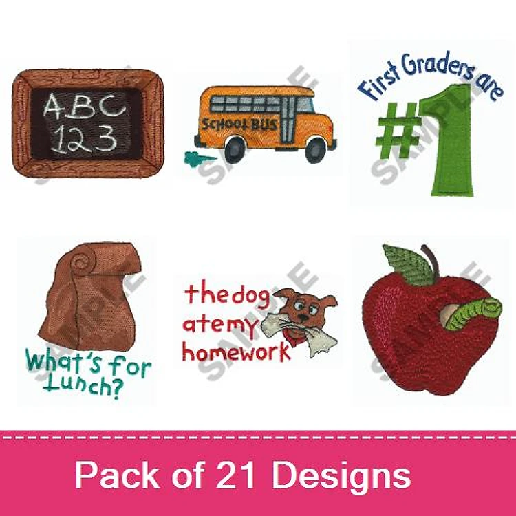 Back to School Embroidery Designs Bundle – ABC Chalkboard, School Bus, Dog Ate My Homework & More (21 Designs)