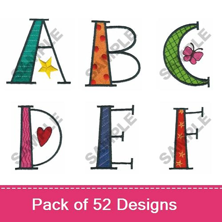 Decorative Alphabet Letters Embroidery Designs Bundle – A, B, C, D, E, F & More (52 Designs)