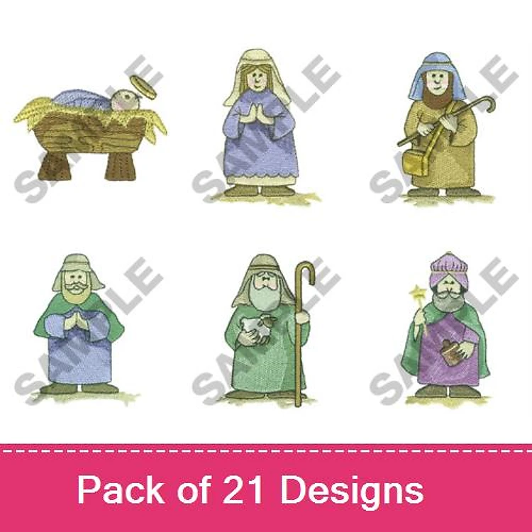 Nativity Scene Characters Embroidery Designs Bundle – Baby Jesus, Mary, Joseph, Shepherd & More (21 Designs)