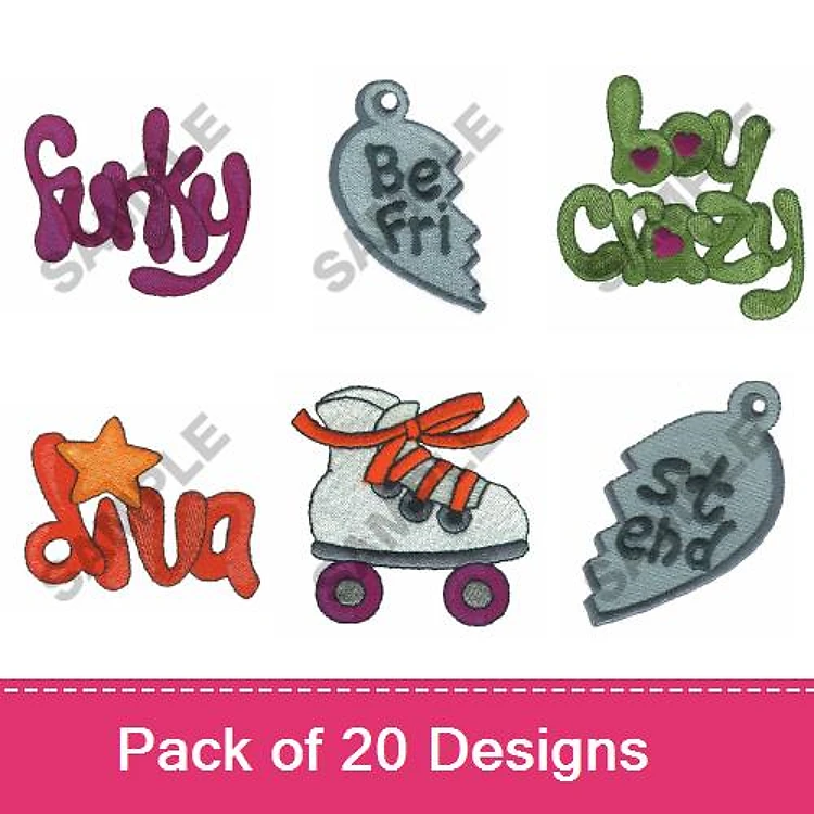 Funky Text & Symbols Embroidery Designs Bundle – Funky Text, Be Fri, Boy Crazy & More (20 Designs)