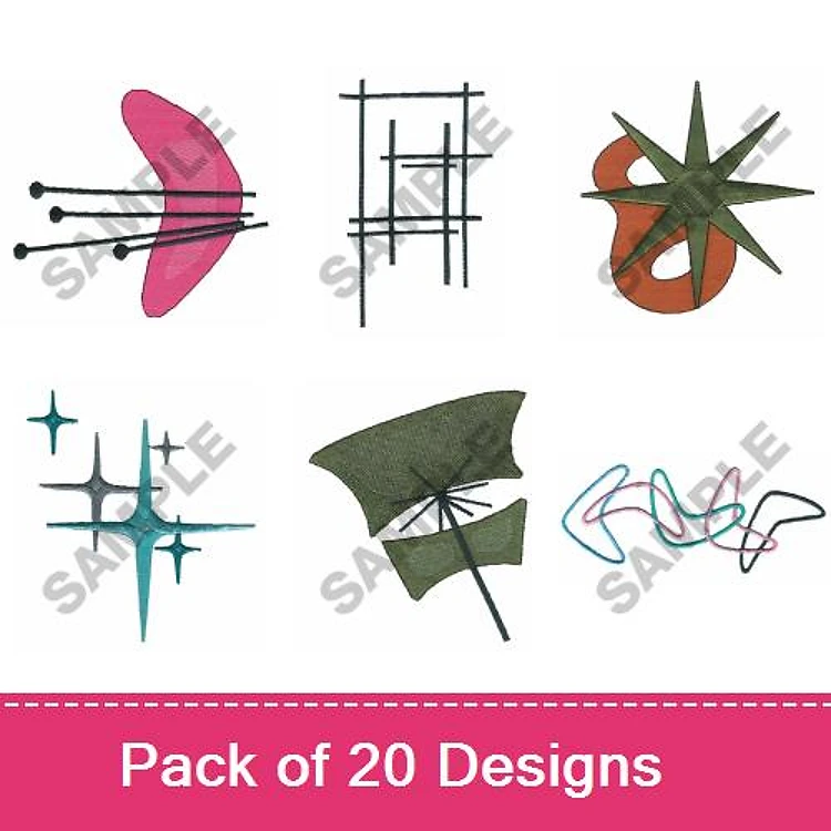 Abstract Geometric Embroidery Designs Bundle – Geometric Form with Lines, Colorful Leaf Shape, Starburst Shape & More (20 Designs)