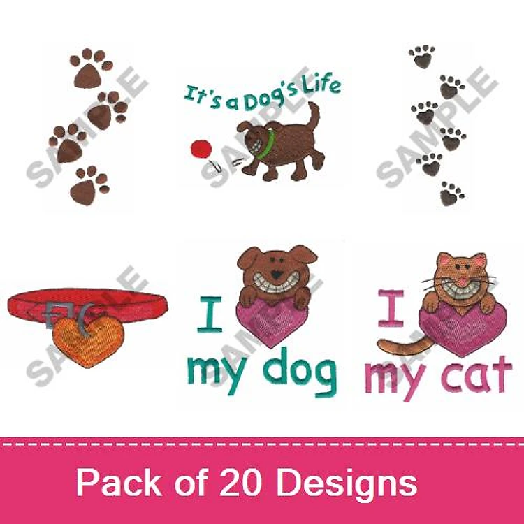 Dog & Cat Embroidery Bundle – Paw Prints & Love Designs (20 Designs)