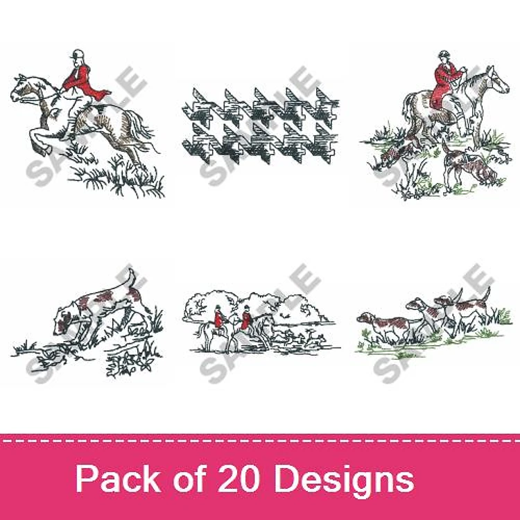 Horseback Rider & Fox Hunting Embroidery Bundle – Equestrian Themes (20 Designs)