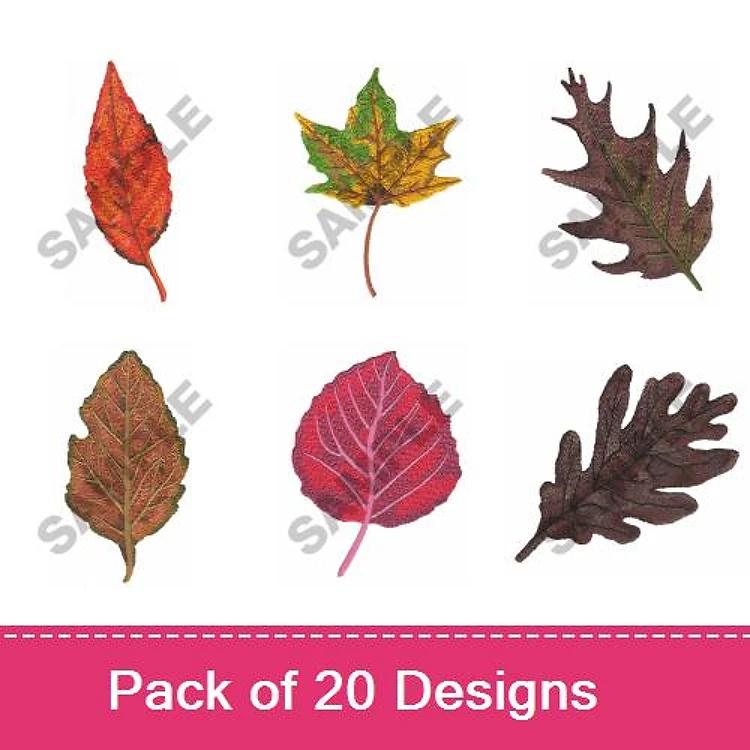 Autumn Leaves Embroidery Designs Bundle – Maple Leaf, Oak Leaf, Birch Leaf & More (20 Designs)