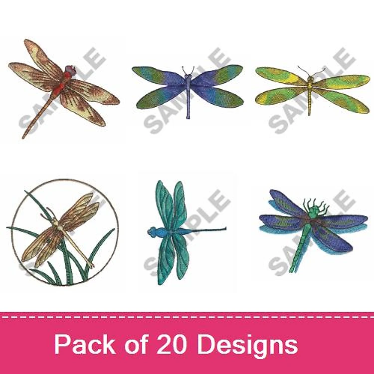 Dragonfly Embroidery Designs Bundle – Colorful Dragonfly, Artistic Dragonfly, Green Dragonfly & More (20 Designs)