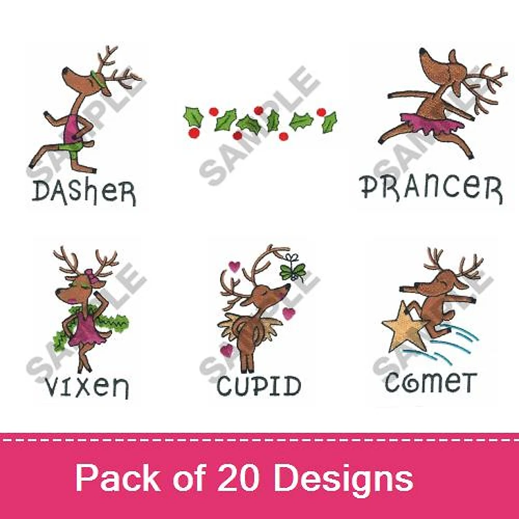 Reindeer Embroidery Bundle – Dasher, Vixen, Comet, Holly & More (20 Designs)