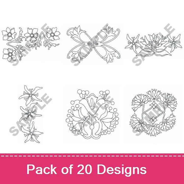 Redwork Floral & Botanical Embroidery Designs Bundle – Floral Arrangement, Flower Cluster, Wreath & More (20 Designs)