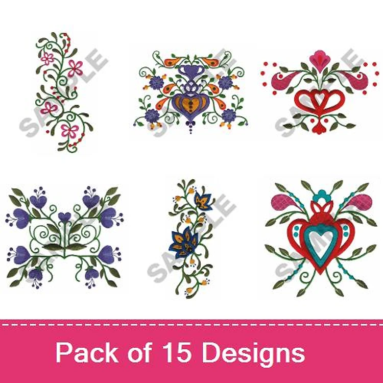Floral Heart Embroidery Designs Bundle – Floral Heart with Flowers, Vibrant Floral Heart & More (15 Designs)