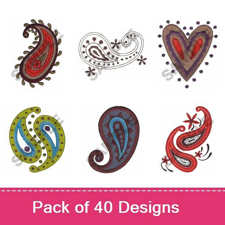 Paisley Embroidery Designs Bundle – Red Paisley, White Paisley, Heart Paisley & More (40 Designs)