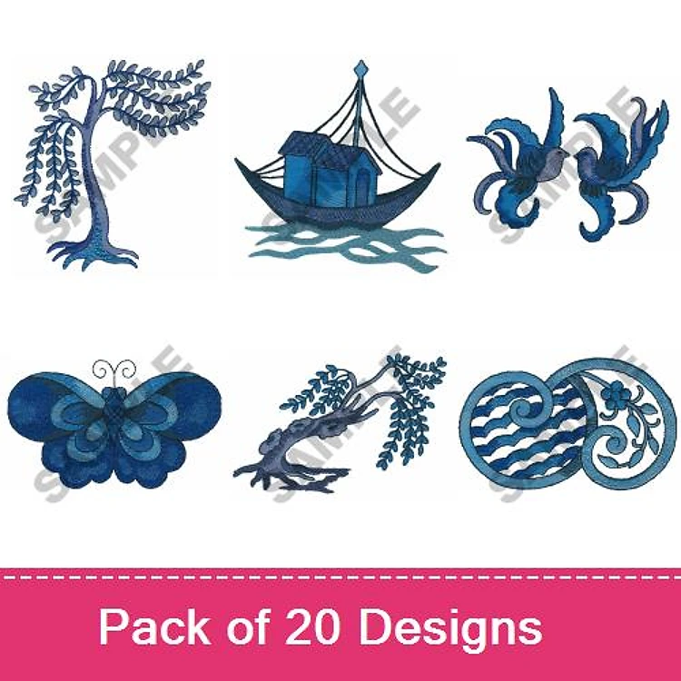 Nature & Marine Embroidery Designs Bundle – Willow Tree, Fishing Boat, Dolphin, Butterfly & More (20 Designs)