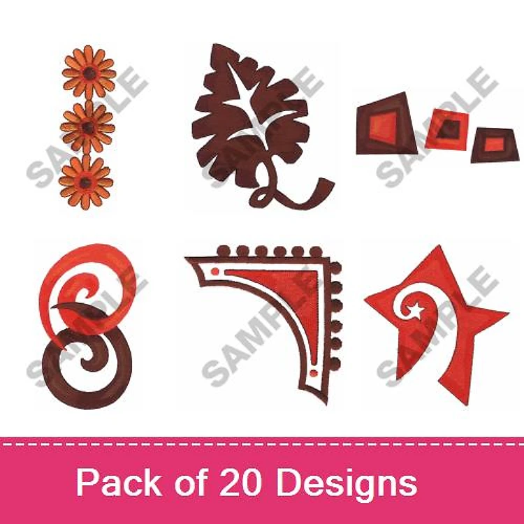Applique Floral & Decorative Shapes Embroidery Bundle – Flower, Leaf, Swirl & More (20 Designs)