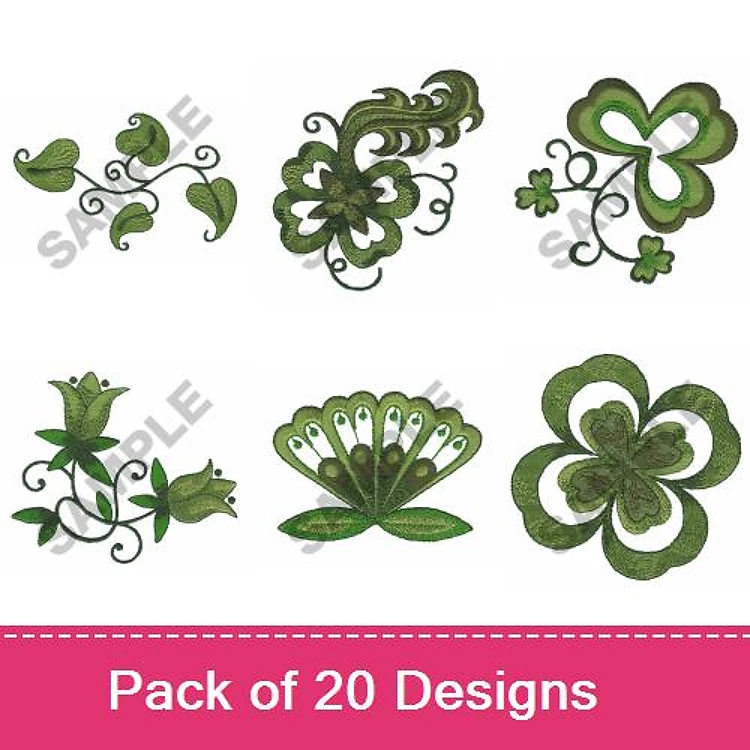 Clover & Floral St. Patrick's Day Embroidery Designs Bundle – Leaf Swirl, Floral Clover, Butterfly with Leaves & More (20 Designs)