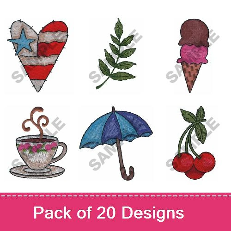 Heart, Leaf, Ice Cream & Cup Embroidery Bundle – Fun Designs (20 Designs)