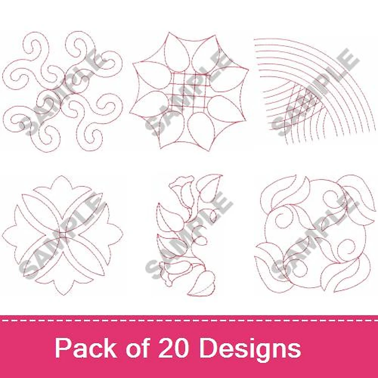Redwork Line Art Embroidery Designs Bundle – Swirl Pattern, Web Design, Rainbow Outline & More (20 Designs)