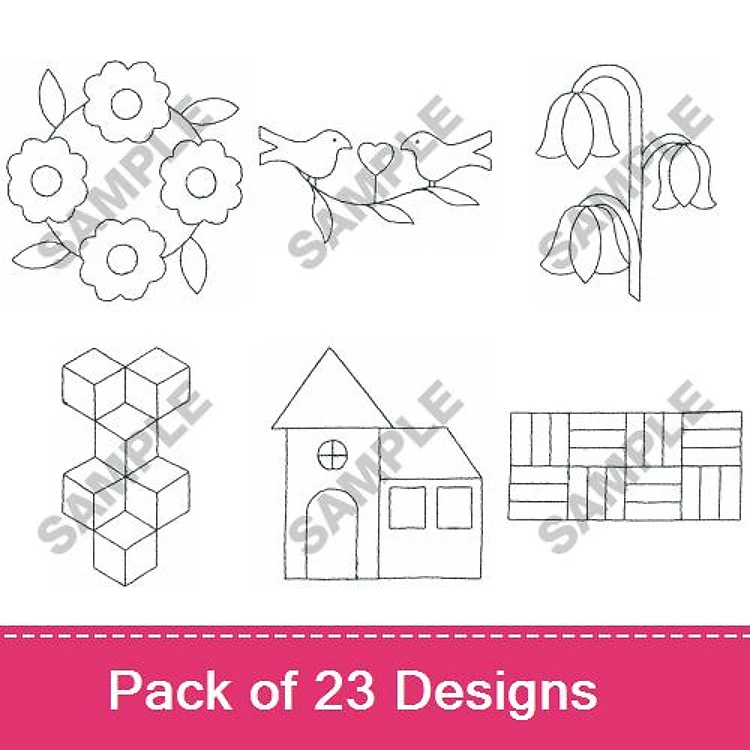 Redwork Line Art Embroidery Designs Bundle – Floral Bouquet, Bird on Branch, Bell Flower & More (23 Designs)