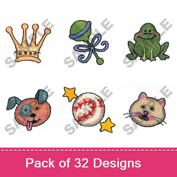 Crown, Pacifier & Animal Embroidery Bundle – Fun Designs (32 Designs)