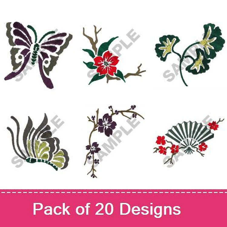 Floral and Butterfly Embroidery Designs Bundle – Butterfly, Flower Branch, Ornamental Butterfly & More (20 Designs)