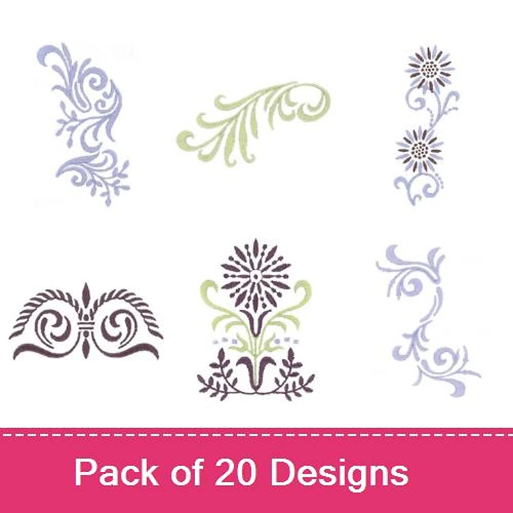 Floral and Ornamental Embroidery Designs Bundle – Floral Swirl, Daisy Design, Ornamental Flourish & More (20 Designs)