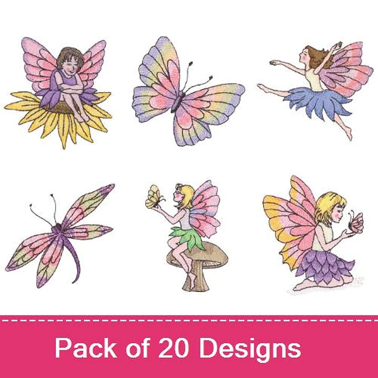 Fairy & Butterfly Embroidery Designs Bundle – Fairy on Flower, Fairy Dancing, Butterfly & More (20 Designs)