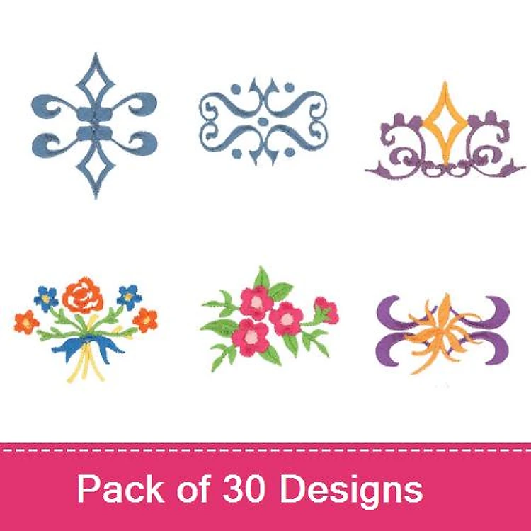 Floral and Decorative Motifs Embroidery Bundle – Decorative Swirl, Ornamental Flourish, Floral Bouquet & More (30 Designs)