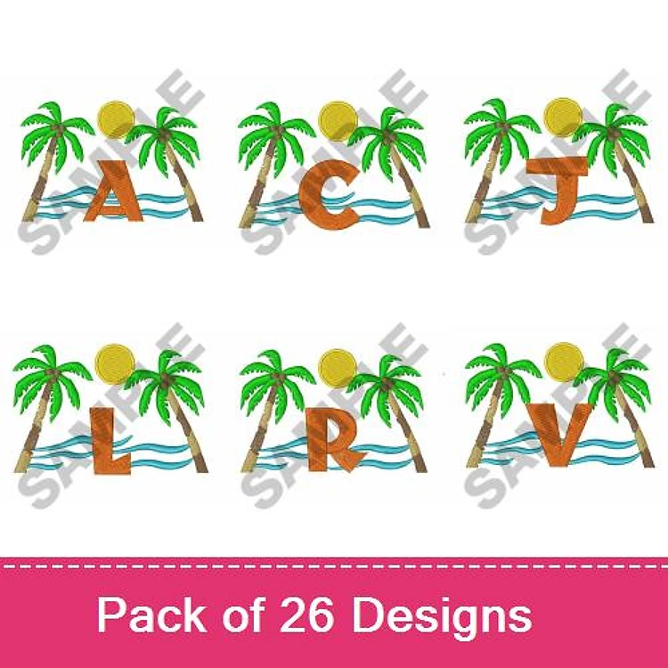 Tropical Alphabet Embroidery Designs Bundle – Tropical Letter A, C, J & More (26 Designs)